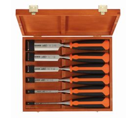 Juego de formones con mango de goma (6 piezas / caja de madera) | 424P-S6-GER